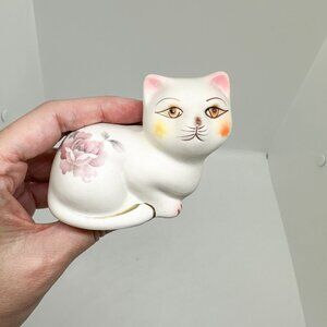 Vintage Porcelain Cat Kitten Floral 24K Gold Cottagecore Grannycore Sweet